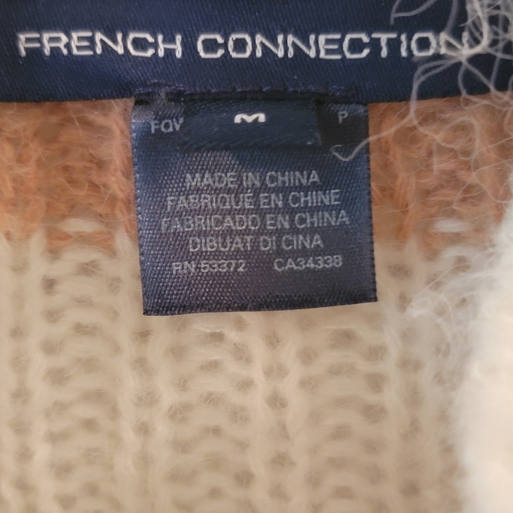 French Connection Winter White & Camel Half-Zip Ribbed Knit Sweater Size Medium - Picture 10 of 11